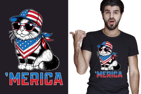 Merica Cat 4th of July T-shirt Design: Festive Visual Asset