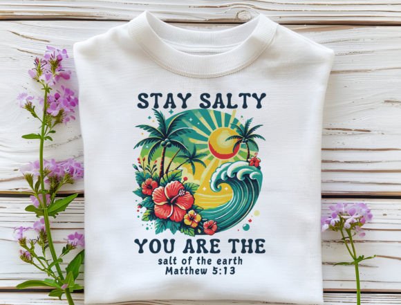 Stay Salty Design PNG: Retro Christian Graphics for Faith & Beach Vibes